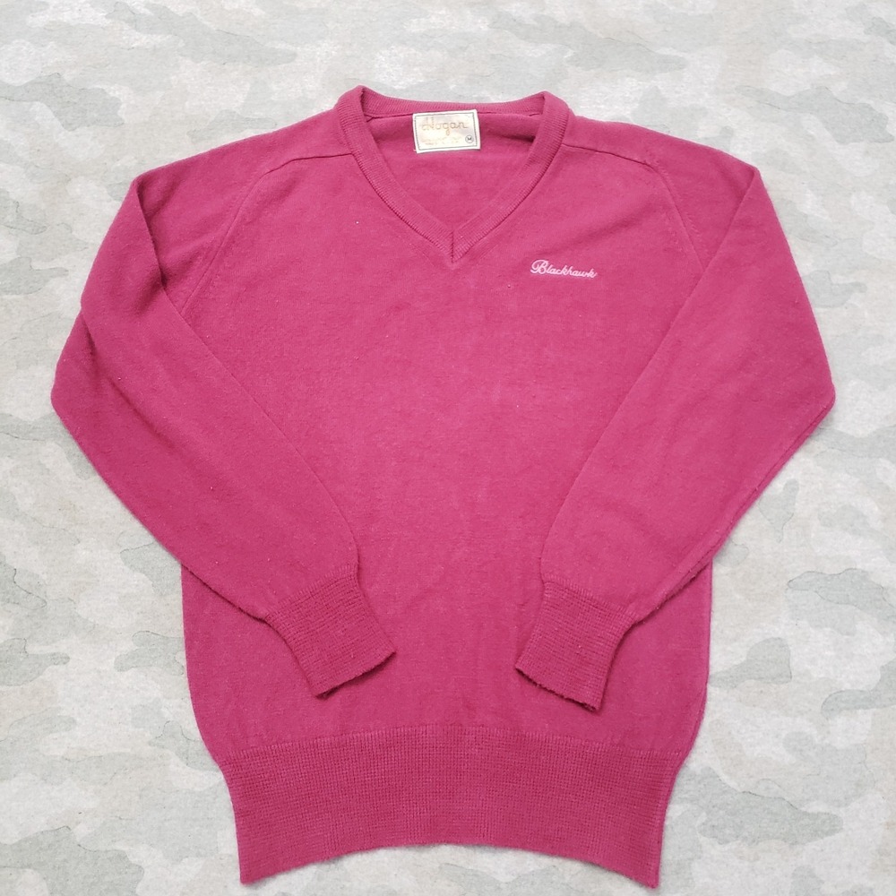 Vintage Hogan Sweater Womens Medium Pink Pullover‎ V-Neck Long Sleeve